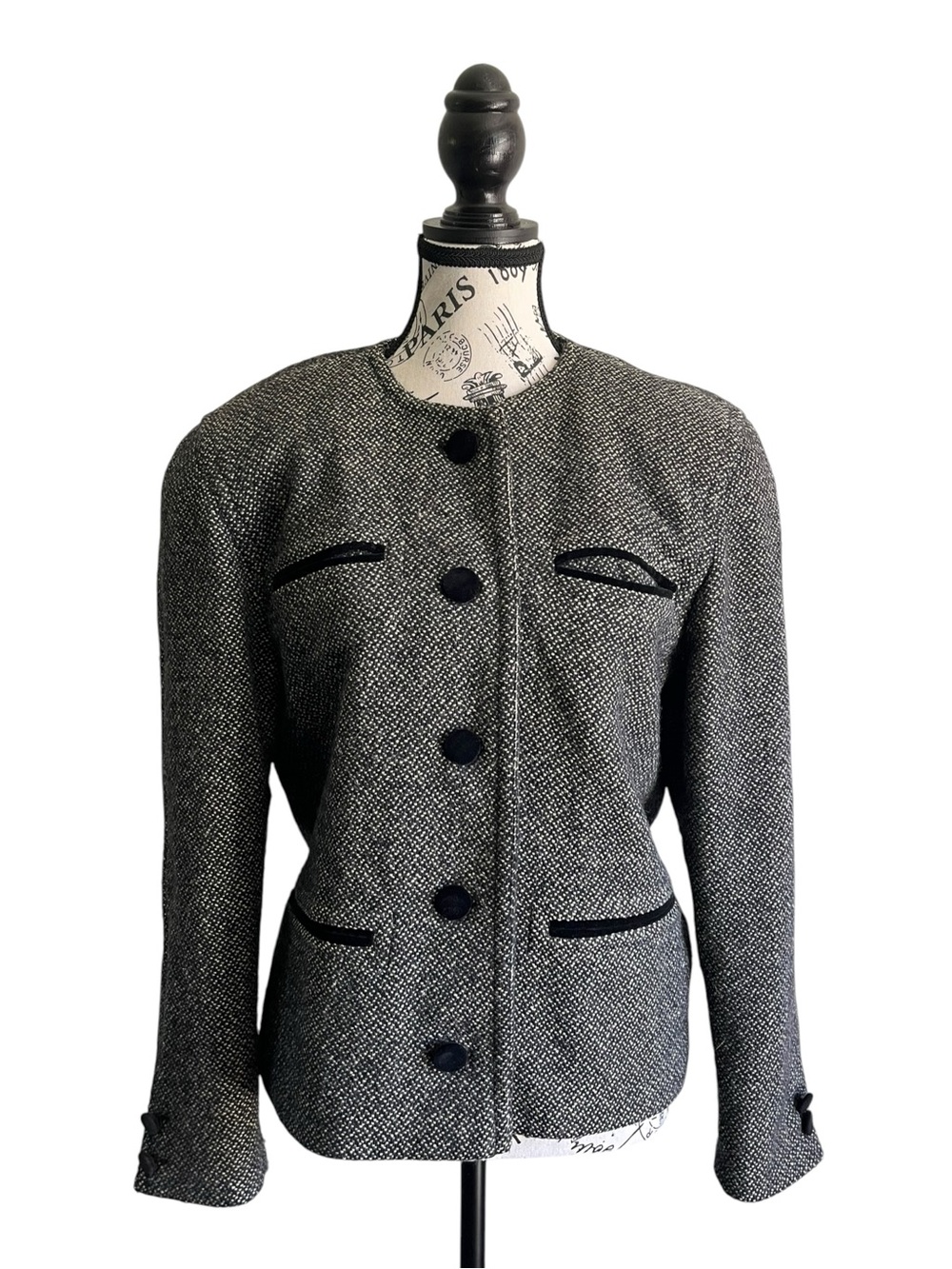 MONDI Vintage 80s West Germany Black Grey Tweed Wool Blazer Jacket Preppy